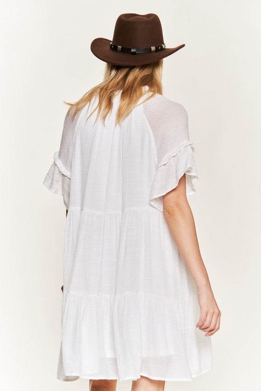 Ruffled neck tiered mini dress PLUS - Shop Style & More | Fresh Looks, Everyday Deals & Free Shipping