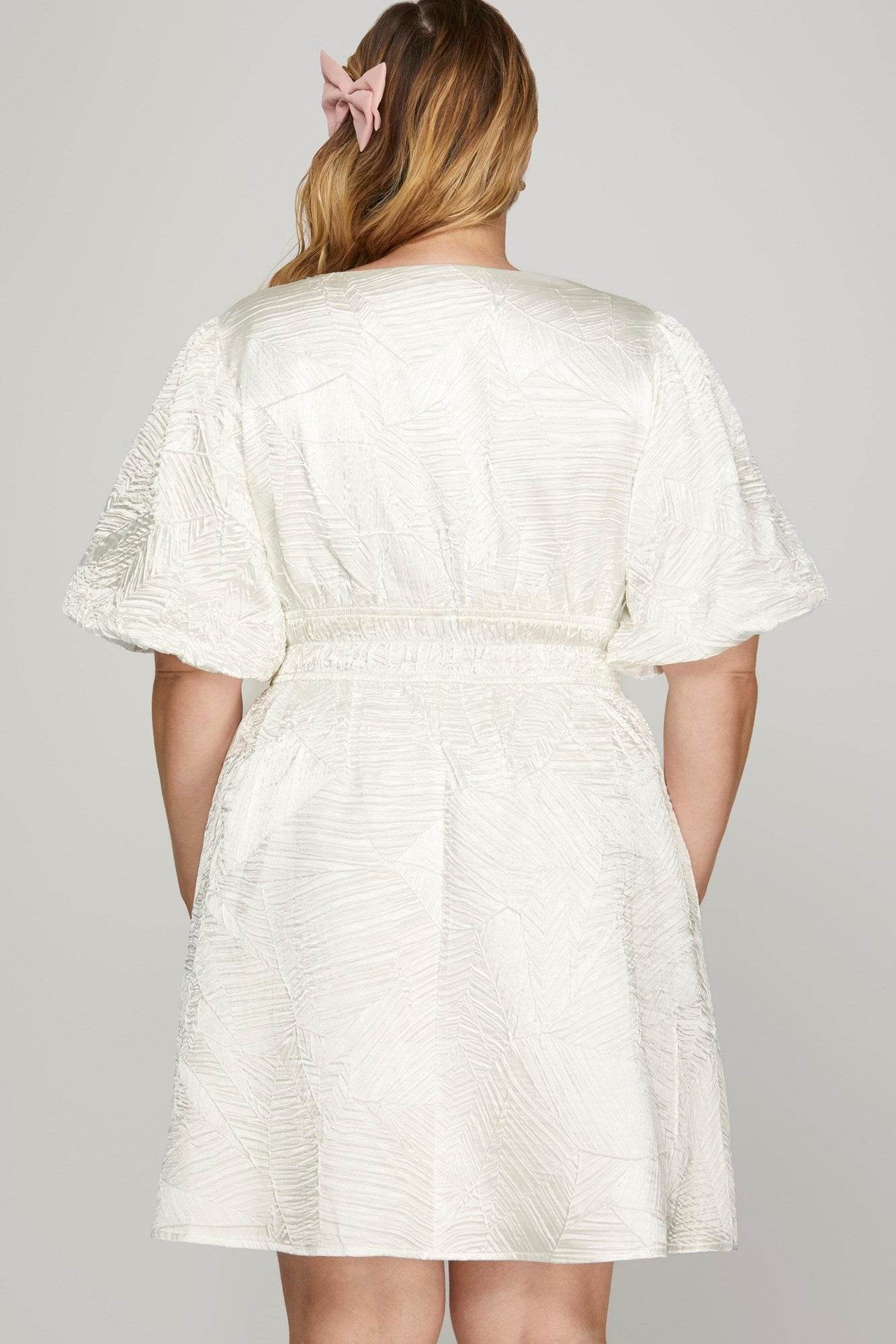 She + Sky Crinkle Woven V-Neck Balloon Sleeve Mini Dress - Shop Style & More | Fresh Looks, Everyday Deals & Free Shipping