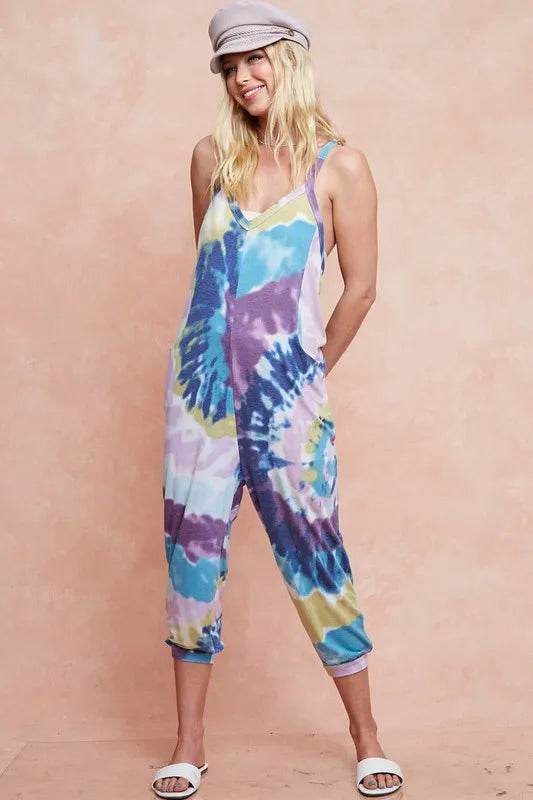 BiBi Tie Dye Knit Mid-length Casual Jumpsuit - Shop Style & More | Fresh Looks, Everyday Deals & Free Shipping