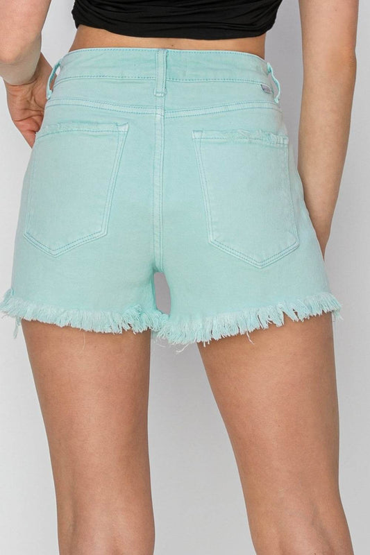 RISEN Mid Waist Frayed Hem Denim Shorts - Shop Style & More | Fresh Looks, Everyday Deals & Free Shipping