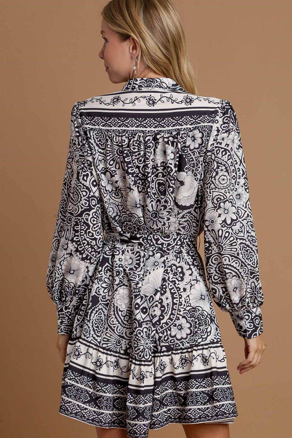 Umgee Full Size Two Tone Floral Border Print Tie Waist Mini Dress Plus Size - Shop Style & More | Fresh Looks, Everyday Deals & Free Shipping