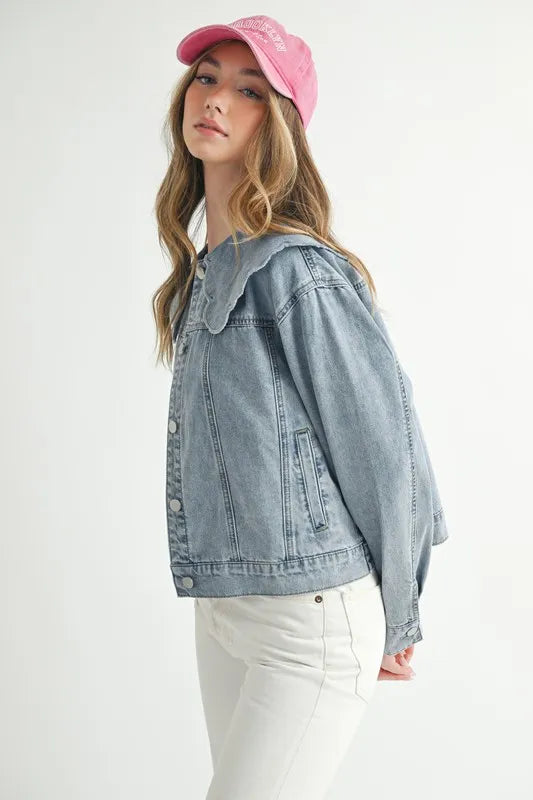 MABLE Scallop Peter Pan Collar Denim Jacket Women's Outerwear