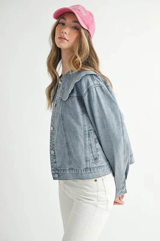 MABLE Scallop Peter Pan Collar Denim Jacket - Shop Style & More | Fresh Looks, Everyday Deals & Free Shipping