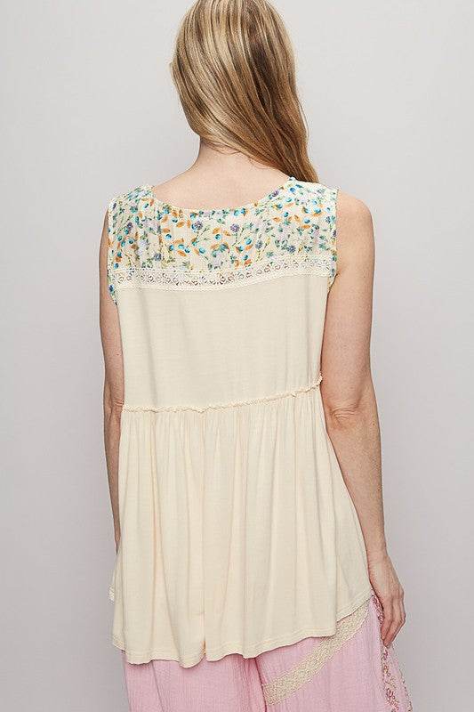 POL Lace Detail Frill Floral V-Neck Sleeveless Top - Shop Style & More | Fresh Looks, Everyday Deals & Free Shipping