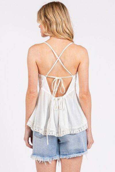 Mittoshop Crisscross Back Lace Detail V-Neck Cami - Shop Style & More | Fresh Looks, Everyday Deals & Free Shipping
