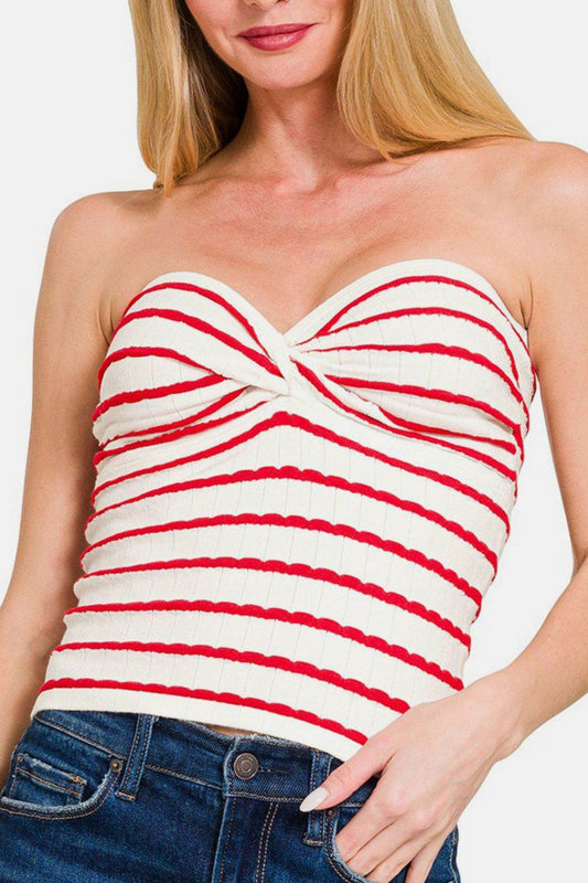 Zenana Twisted Sweetheart Neck Striped Tube Top - Shop Style & More | Fresh Looks, Everyday Deals & Free Shipping