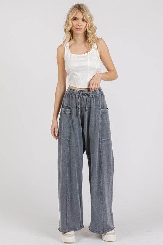Mittoshop Mineral Wash Elastic Waist Barrel Leg Baggy Pants - Shop Style & More | Fresh Looks, Everyday Deals & Free Shipping