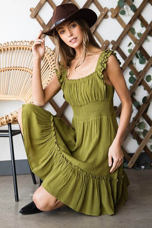 Ruched waist ruffled sleeveless dress - Shop Style & More | Fresh Looks, Everyday Deals & Free Shipping
