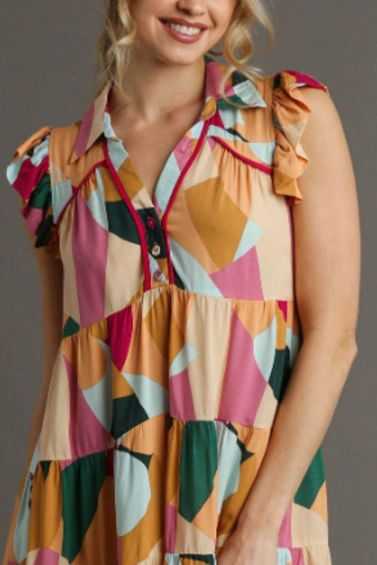 Umgee Full Size Button Detail Ruffle Sleeve Mini Dress Plus Size - Shop Style & More | Fresh Looks, Everyday Deals & Free Shipping