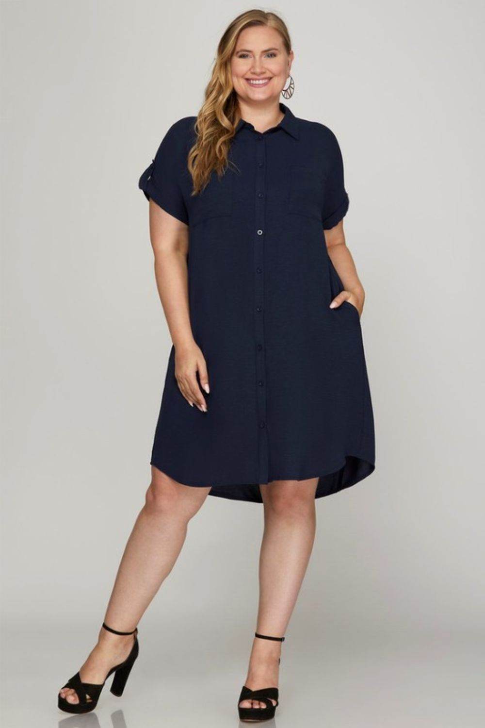 She + Sky Full Size Button Down Short Sleeve Woven Shirt Dress Plus Size - Shop Style & More | Fresh Looks, Everyday Deals & Free Shipping