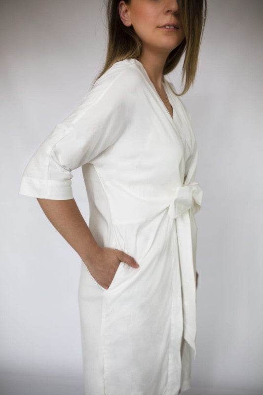 White Dress jacket 3/4 sleeve ties in front with p - Shop Style & More | Fresh Looks, Everyday Deals & Free Shipping