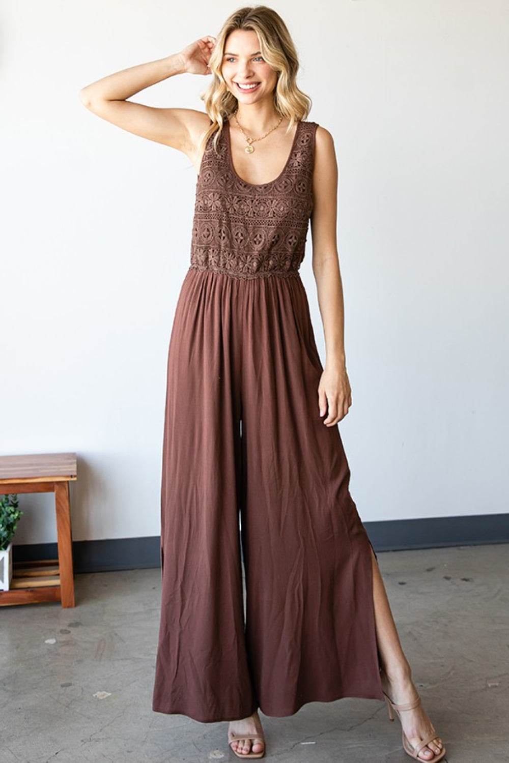 First Love Tie Back Sleeveless Slit Wide Leg Jumpsuit - Shop Style & More | Fresh Looks, Everyday Deals & Free Shipping