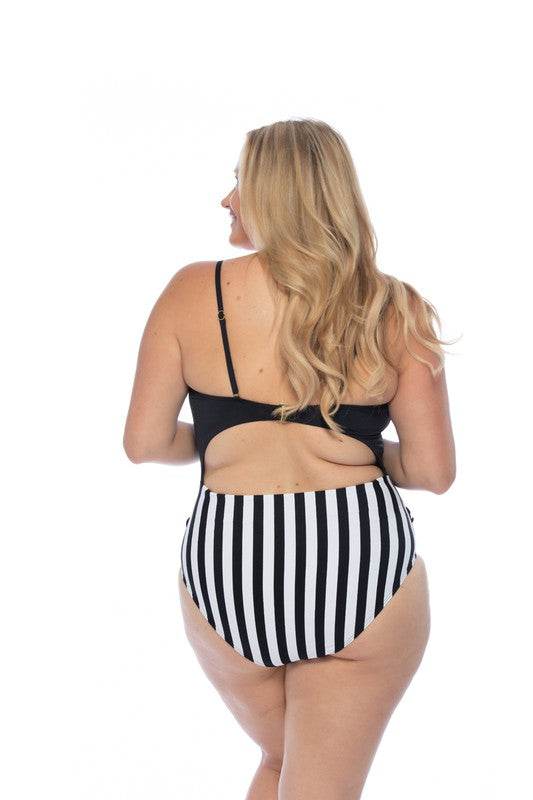BLACK AND STRIPED CUTOUT ONE PIECE SWIMSUIT - Shop Style & More | Fresh Looks, Everyday Deals & Free Shipping
