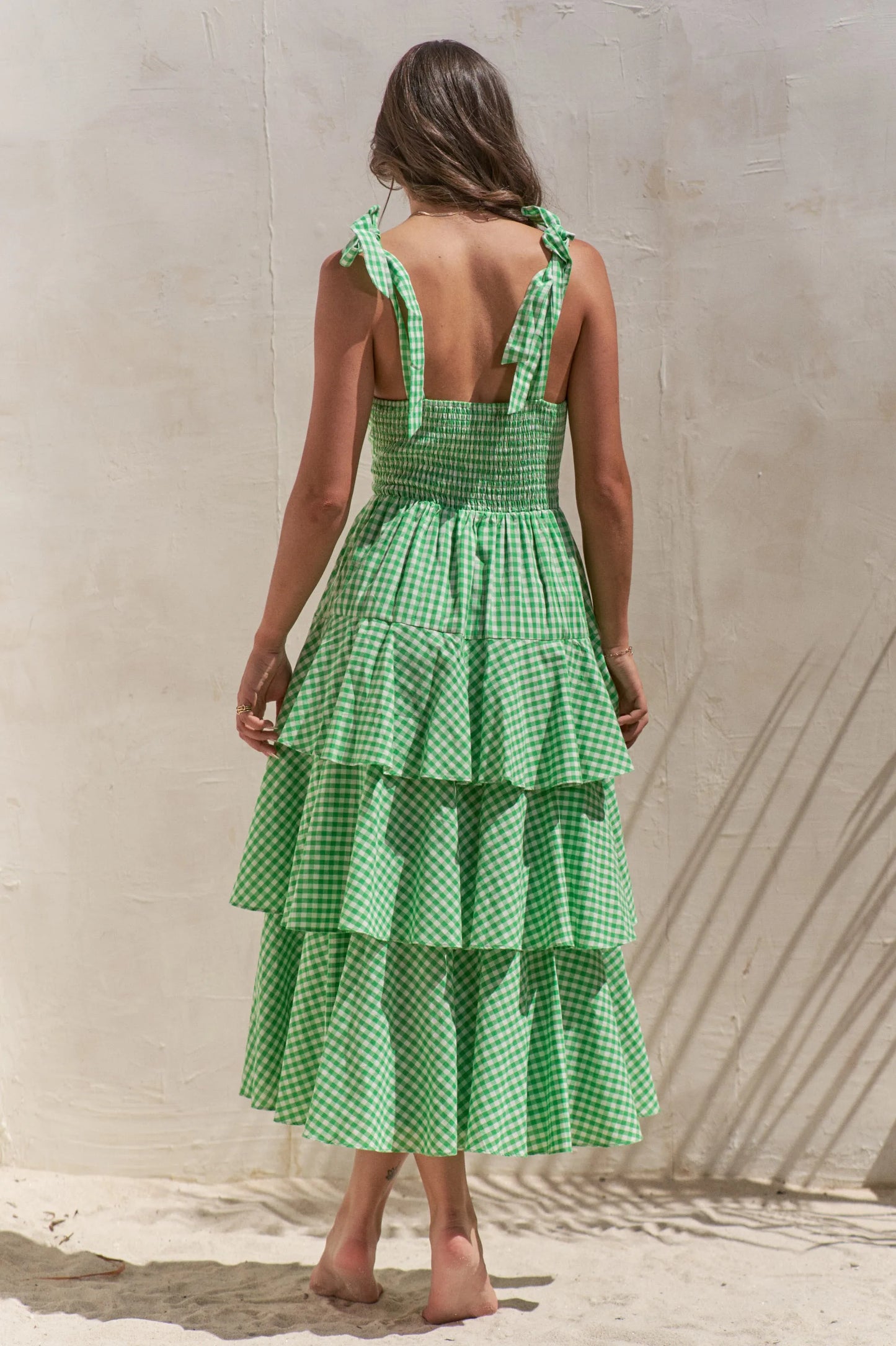 Jade By Jane Full Size Sleeveless Gingham Print Tiered Midi Dress Plus Size Dresses - Casual Dresses