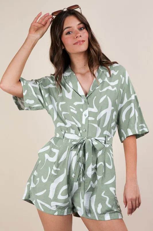 VERY J Oversized Printed Button Down Resort Romper - Shop Style & More | Fresh Looks, Everyday Deals & Free Shipping