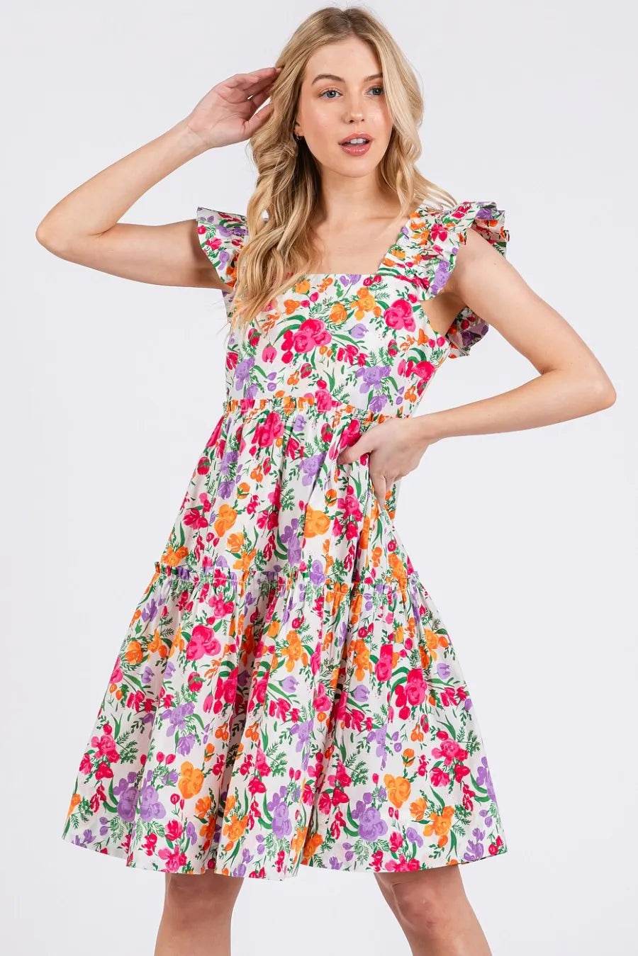 Mittoshop Flower Print Ruffle Shoulder A-line Mini Dress - Shop Style & More | Fresh Looks, Everyday Deals & Free Shipping