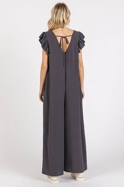 Mittoshop V-Neck Ruffled Jumpsuit with Cap Sleeves and Wide Leg Design - Shop Style & More | Fresh Looks, Everyday Deals & Free Shipping