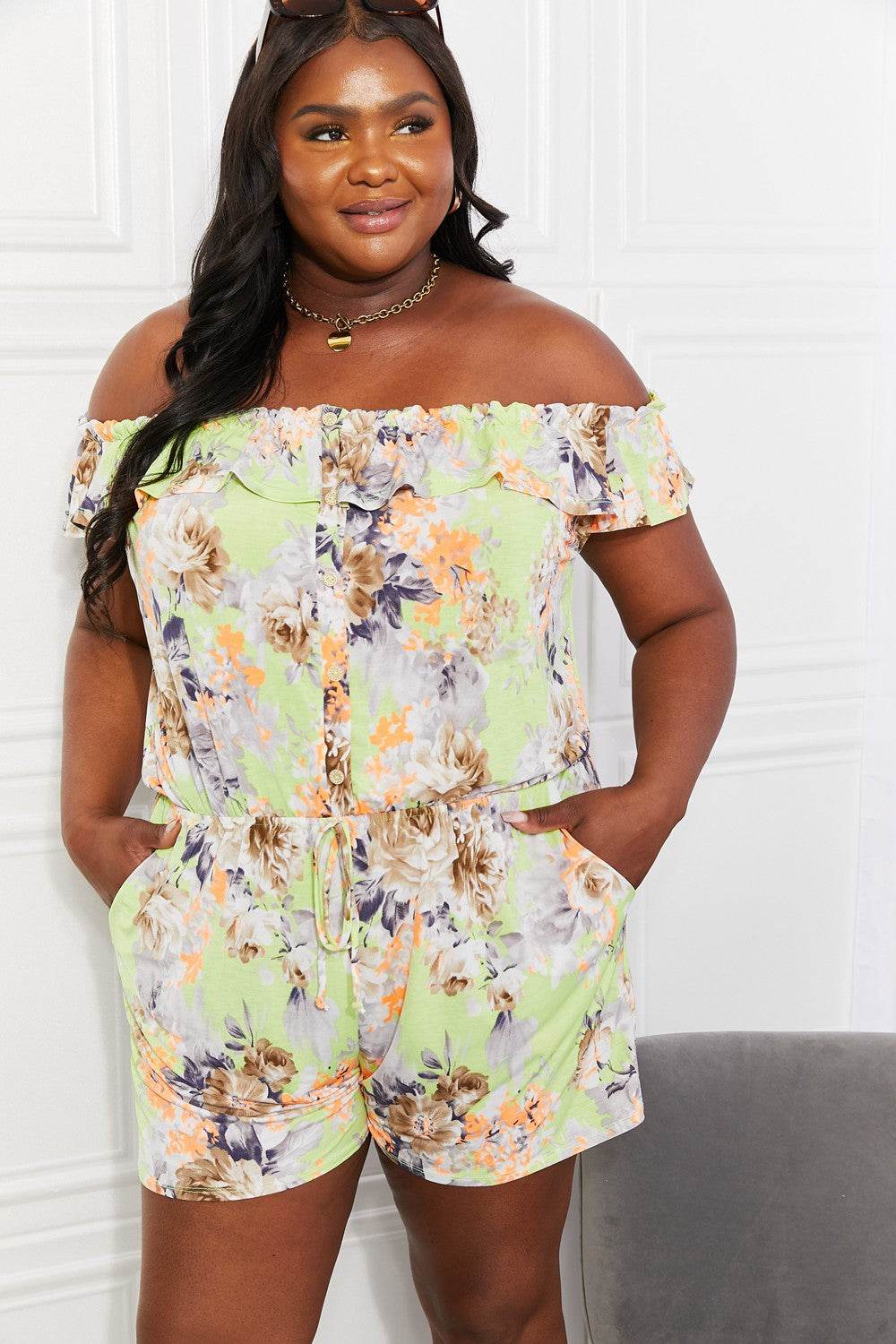 Sew In Love Full Size Pure Delight Floral Off-Shoulder Romper - Shop Style & More | Fresh Looks, Everyday Deals & Free Shipping