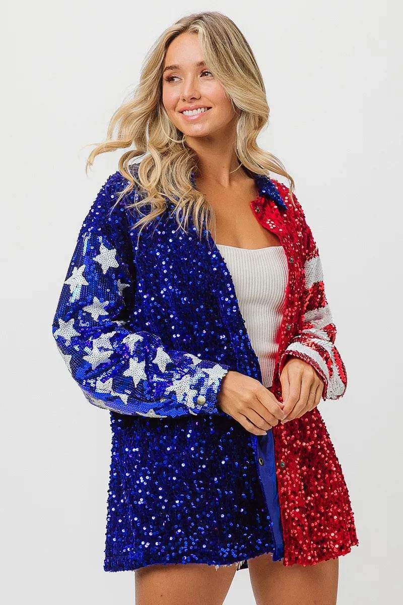 BiBi American Flag Sequin Snap Down Shirt - Shop Style & More | Fresh Looks, Everyday Deals & Free Shipping