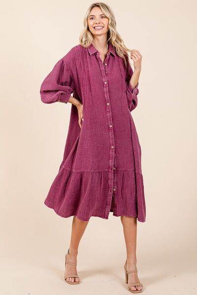 Mittoshop Mineral Wash Cotton Gauze Ruffle Midi Shirt Dress - Shop Style & More | Fresh Looks, Everyday Deals & Free Shipping