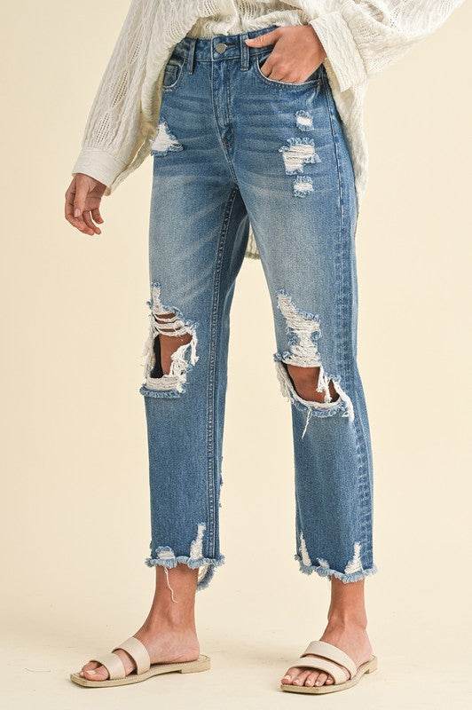 Annie Wear Distressed Raw Hem Cropped Jeans - Shop Style & More | Fresh Looks, Everyday Deals & Free Shipping