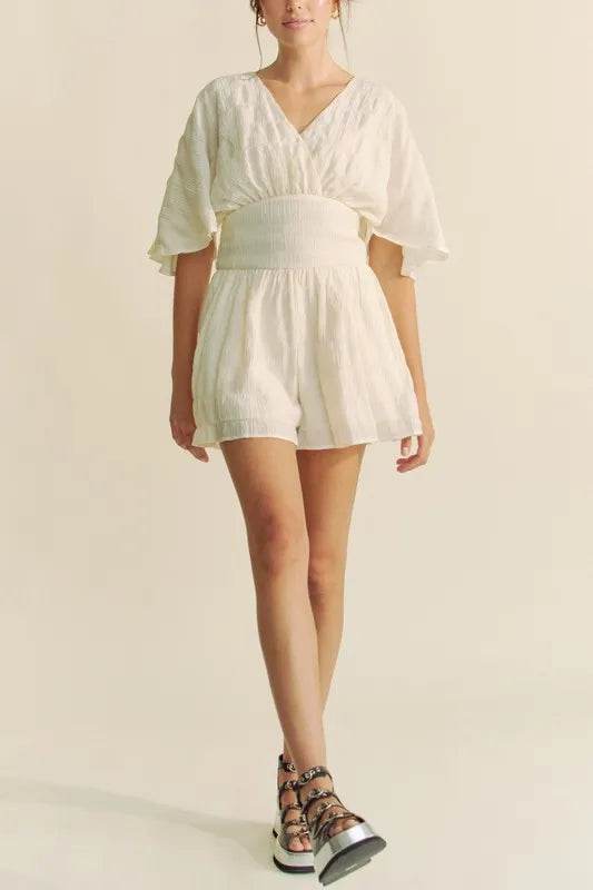Davi & Dani Batwing Sleeve Waist Belt Romper - Shop Style & More | Fresh Looks, Everyday Deals & Free Shipping