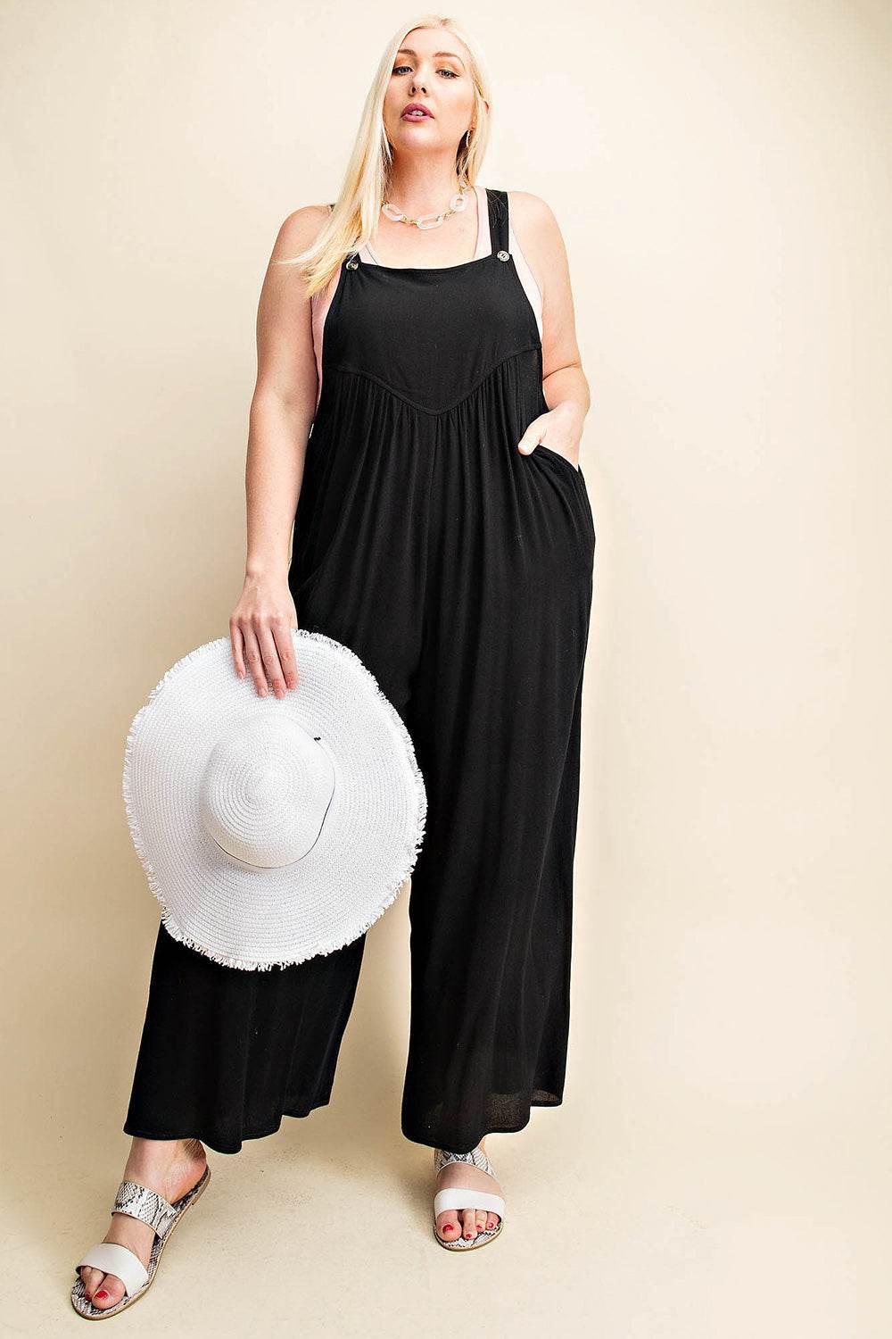 Kori America Full Size Sleeveless Ruched Wide Leg Overalls - Shop Style & More | Fresh Looks, Everyday Deals & Free Shipping