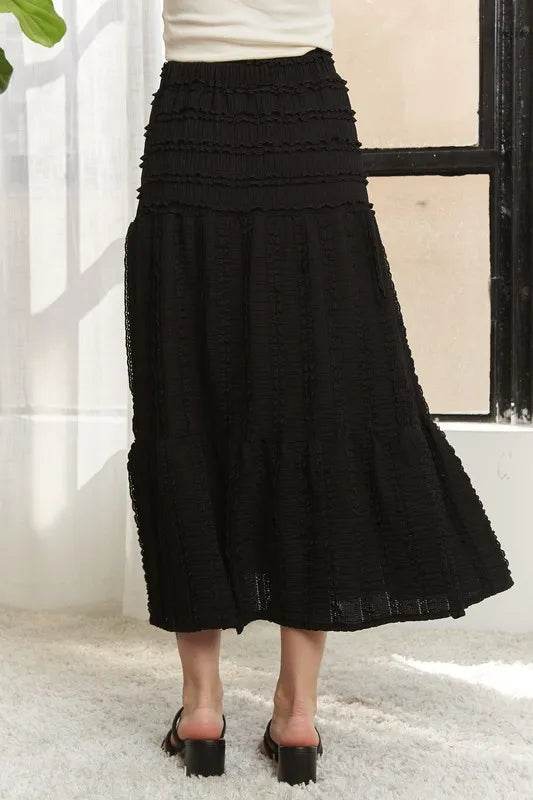 ADORA Elastic Waistband Tiered Midi Skirt - Shop Style & More | Fresh Looks, Everyday Deals & Free Shipping