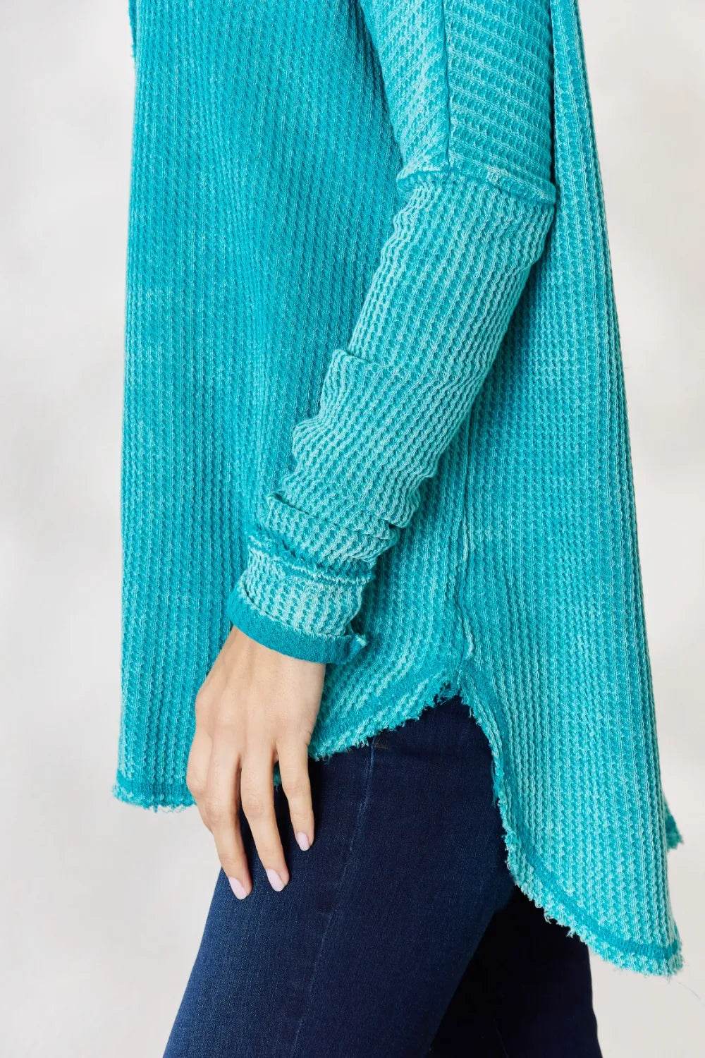 Zenana Oversized Washed Waffle Long Sleeve Top - Shop Style & More | Fresh Looks, Everyday Deals & Free Shipping