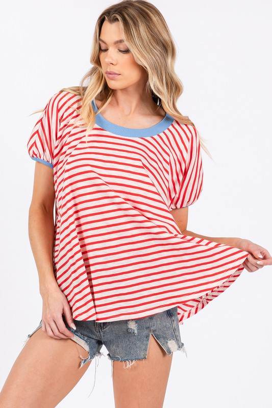 Ces Femme Striped Round Neck Short Sleeve T-Shirt - Shop Style & More | Fresh Looks, Everyday Deals & Free Shipping