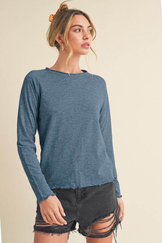 Aemi + Co Lettuce Hemline Round Neck Raglan Sleeve T-Shirt - Shop Style & More | Fresh Looks, Everyday Deals & Free Shipping