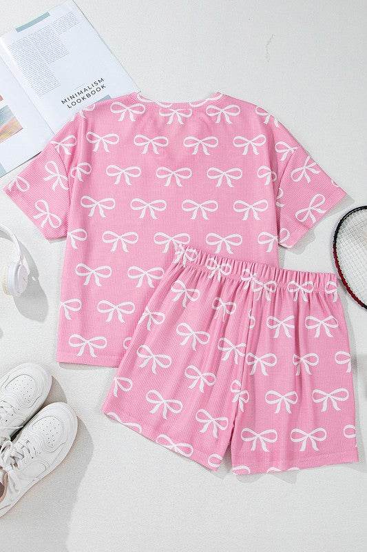 Knit Bowknot Printed V Neck T Shirt and Shorts Set - Shop Style & More | Fresh Looks, Everyday Deals & Free Shipping