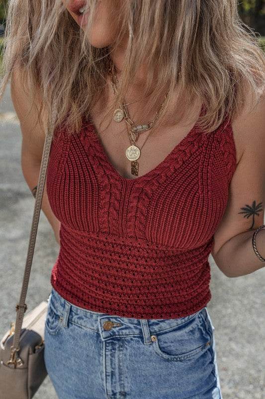 Burgundy Cable Knit Pointelle Slim Sweater Vest - Shop Style & More | Fresh Looks, Everyday Deals & Free Shipping