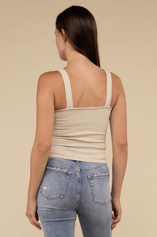 Ribbed Bra Padded V-Neck Tank Top - Shop Style & More | Fresh Looks, Everyday Deals & Free Shipping