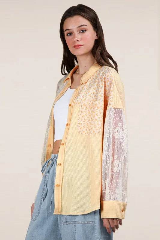 VERY J Plus Size Contrast Ribbed Knit Lace Shacket - Shop Style & More | Fresh Looks, Everyday Deals & Free Shipping