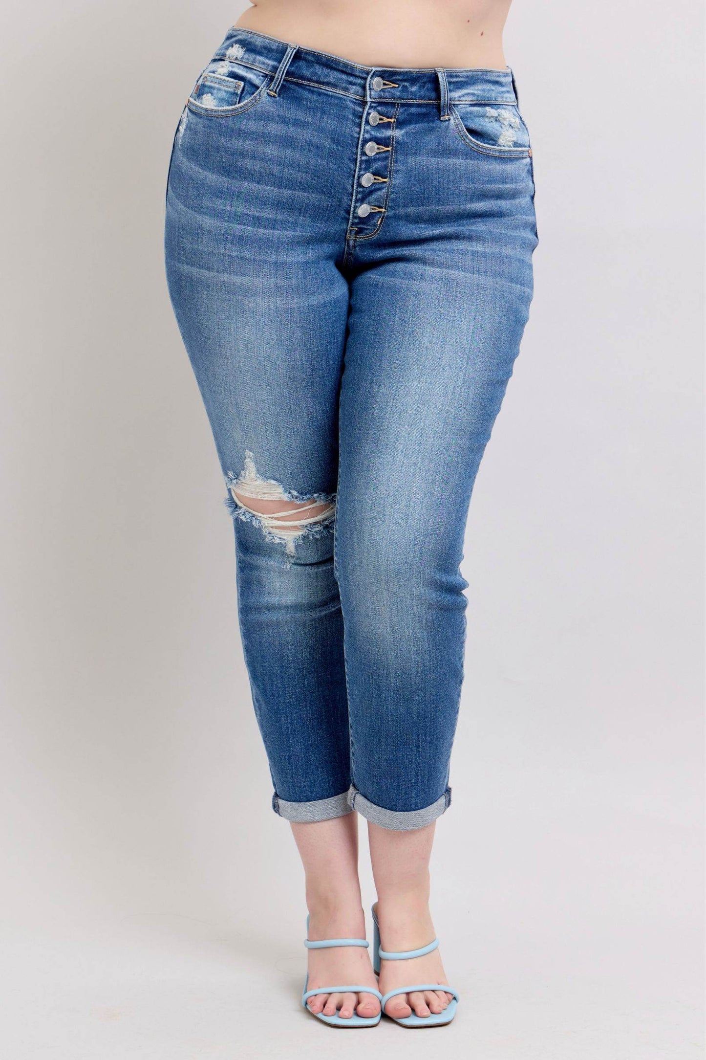 Judy Blue Full Size Button Fly Distressed Jeans with Pockets Plus Size - Shop Style & More | Fresh Looks, Everyday Deals & Free Shipping