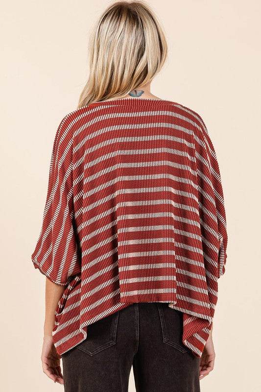 Mittoshop Texture Striped Print Round Neck Dolman Sleeve Top - Shop Style & More | Fresh Looks, Everyday Deals & Free Shipping