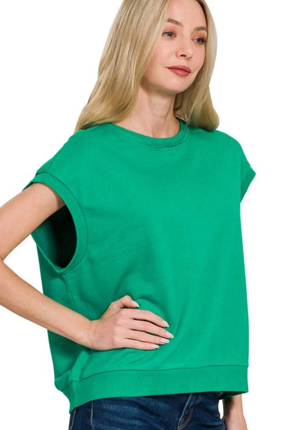 Zenana French Terry Round Neck Cap Sleeve T-Shirt - Shop Style & More | Fresh Looks, Everyday Deals & Free Shipping