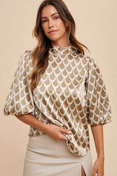 Annie Wear Tie Back Abstract Print Mock Neck Half Sleeve Blouse - Shop Style & More | Fresh Looks, Everyday Deals & Free Shipping