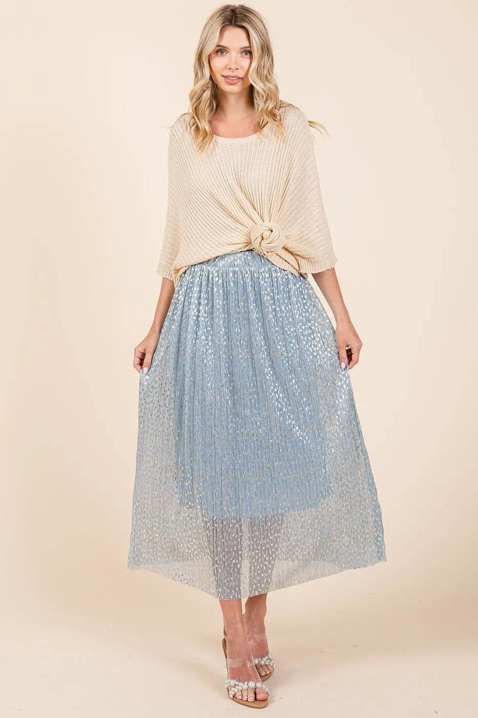 Mittoshop Metallic Glitter Speckle Print Elastic Midi Skirt - Shop Style & More | Fresh Looks, Everyday Deals & Free Shipping