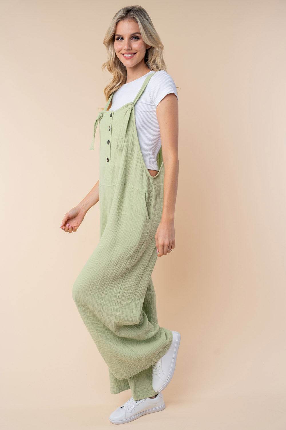 White Birch Texture Sleeveless Wide Leg Jumpsuit - Shop Style & More | Fresh Looks, Everyday Deals & Free Shipping