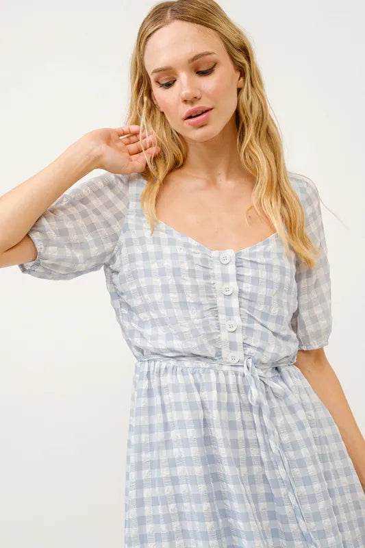 And The Why Puff Sleeve Ruched Button Front Gingham Dress - Shop Style & More | Fresh Looks, Everyday Deals & Free Shipping