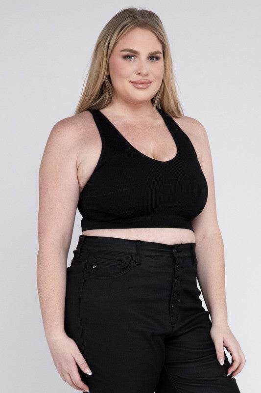 Plus Ribbed Cropped Racerback Tank Top - Shop Style & More | Fresh Looks, Everyday Deals & Free Shipping