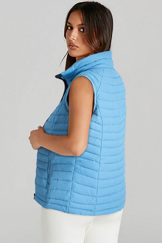 Sky Blue Plush Collared Quilted Zipped Puffer Vest - Shop Style & More | Fresh Looks, Everyday Deals & Free Shipping