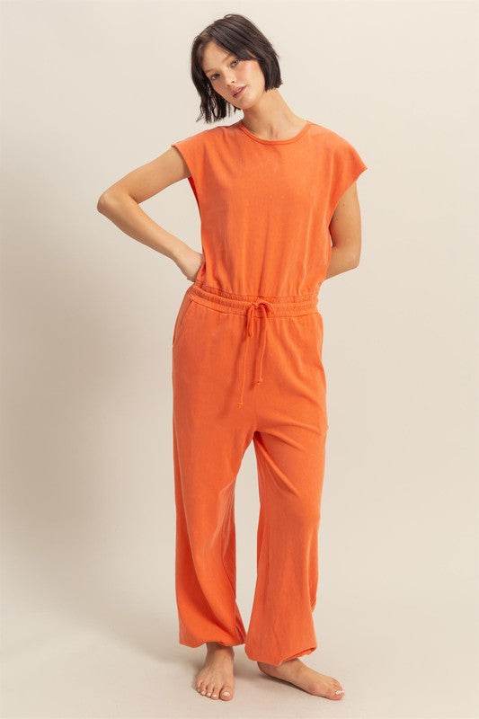 HYFVE Back Keyhole Round Neck Cap Sleeve Drawstring Jumpsuit - Shop Style & More | Fresh Looks, Everyday Deals & Free Shipping