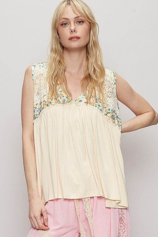 POL Lace Detail Frill Floral V-Neck Sleeveless Top - Shop Style & More | Fresh Looks, Everyday Deals & Free Shipping