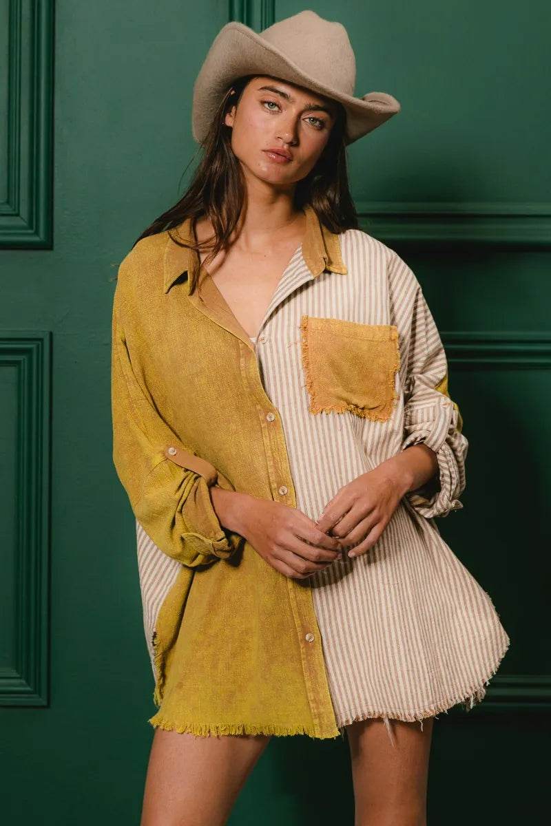 BiBi Washed Raw Hem Shirt - Shop Style & More | Fresh Looks, Everyday Deals & Free Shipping