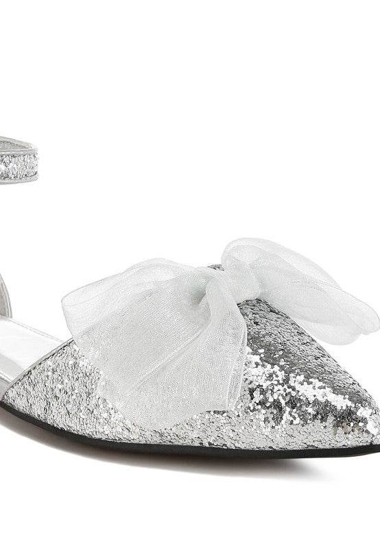 Clarice Sheer Bow Detail Glitter Flat Sandals - Shop Style & More | Fresh Looks, Everyday Deals & Free Shipping