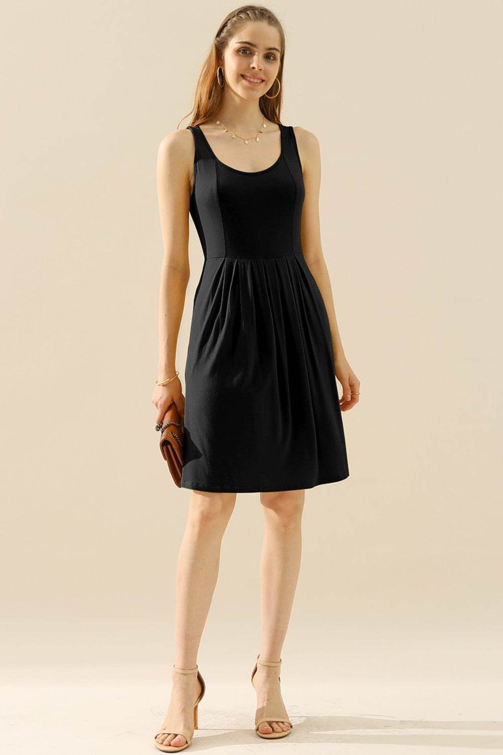 Doublju Full Size Round Neck Ruched Sleeveless Dress with Pockets - Shop Style & More | Fresh Looks, Everyday Deals & Free Shipping