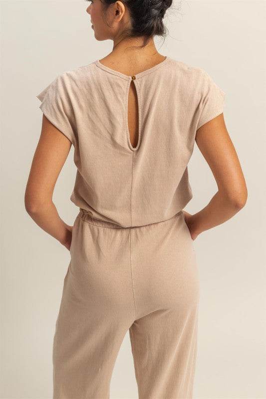 HYFVE Back Keyhole Round Neck Cap Sleeve Drawstring Jumpsuit - Shop Style & More | Fresh Looks, Everyday Deals & Free Shipping